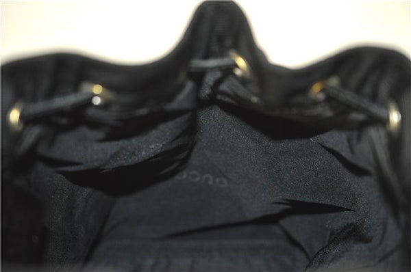 Authentic GUCCI Drawstring Pouch Purse Nylon Enamel 0390973 Black J1854
