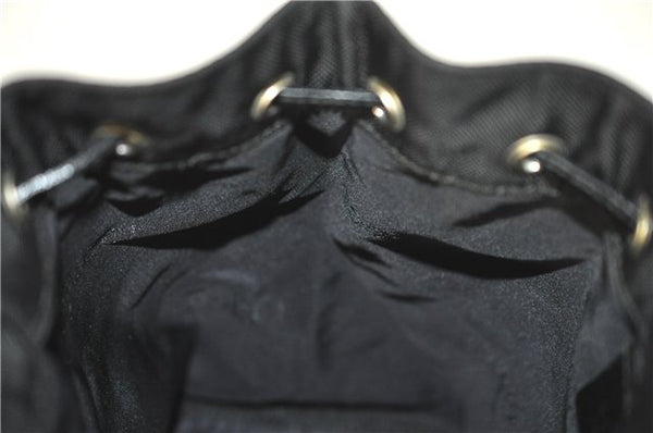 Authentic GUCCI Drawstring Pouch Purse Nylon Enamel 0390973 Black J1854