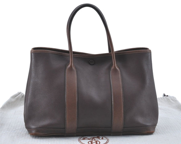 Authentic HERMES Garden Party TPM Tote Hand Bag Purse Leather Brown J1855