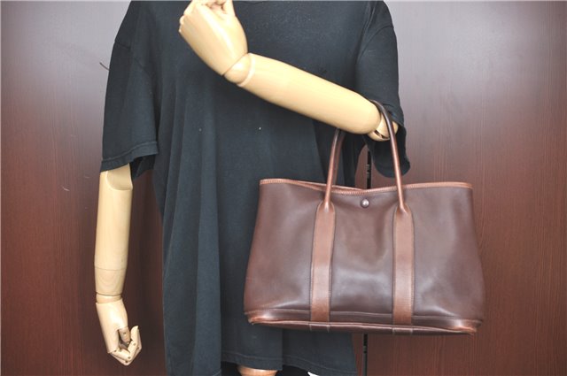 Authentic HERMES Garden Party TPM Tote Hand Bag Purse Leather Brown J1855