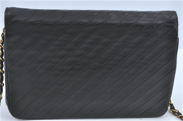 Authentic CHANEL Lamb Skin Chain Shoulder Cross Body Bag Purse Black CC J1856