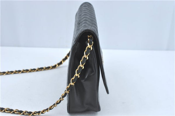 Authentic CHANEL Lamb Skin Chain Shoulder Cross Body Bag Purse Black CC J1856