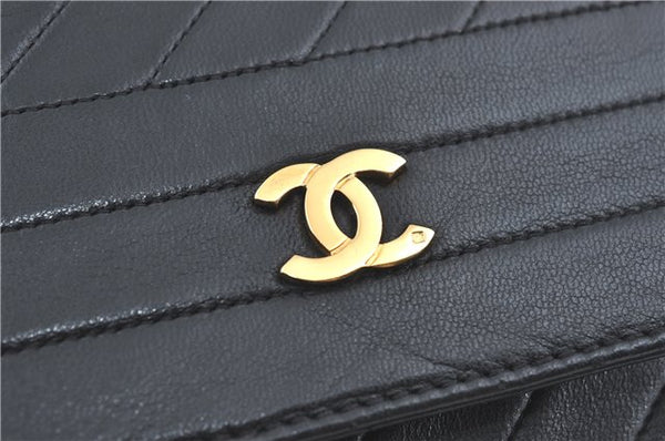 Authentic CHANEL Lamb Skin Chain Shoulder Cross Body Bag Purse Black CC J1856