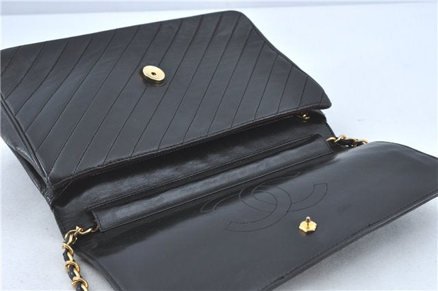 Authentic CHANEL Lamb Skin Chain Shoulder Cross Body Bag Purse Black CC J1856