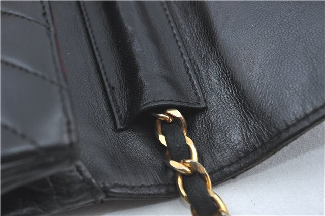 Authentic CHANEL Lamb Skin Chain Shoulder Cross Body Bag Purse Black CC J1856