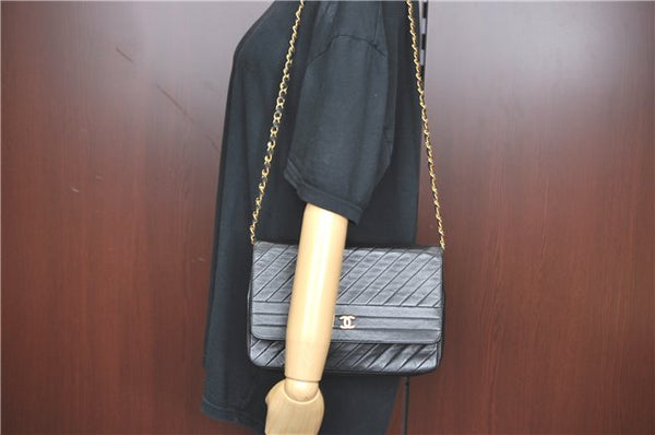 Authentic CHANEL Lamb Skin Chain Shoulder Cross Body Bag Purse Black CC J1856