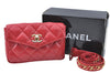 Authentic CHANEL Lamb Skin Matelasse CC Logo Chain Waist Body Bag Red J1857