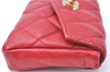 Authentic CHANEL Lamb Skin Matelasse CC Logo Chain Waist Body Bag Red J1857