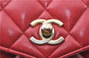 Authentic CHANEL Lamb Skin Matelasse CC Logo Chain Waist Body Bag Red J1857