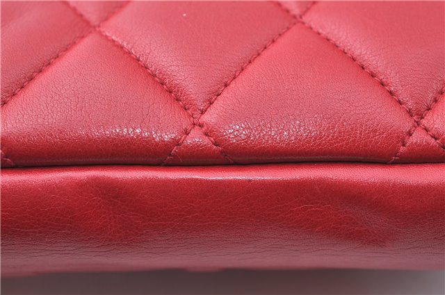 Authentic CHANEL Lamb Skin Matelasse CC Logo Chain Waist Body Bag Red J1857