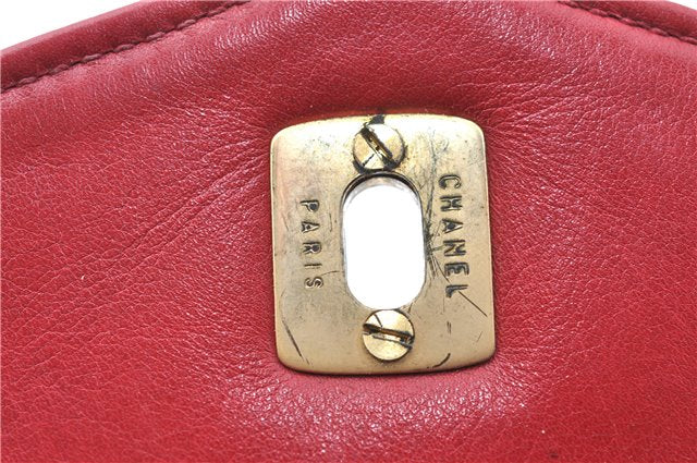 Authentic CHANEL Lamb Skin Matelasse CC Logo Chain Waist Body Bag Red J1857