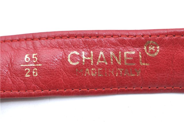 Authentic CHANEL Lamb Skin Matelasse CC Logo Chain Waist Body Bag Red J1857