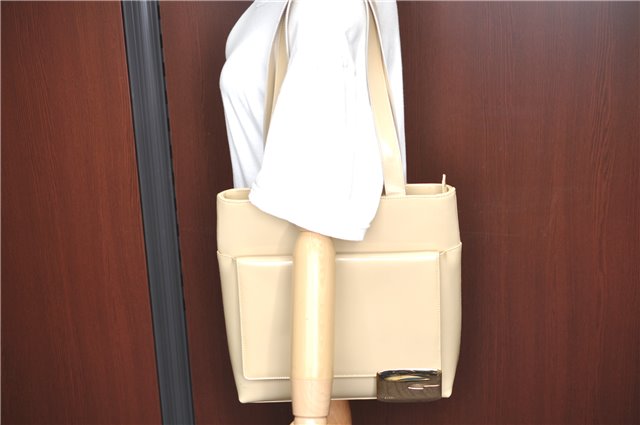 Authentic GUCCI Leather Shoulder Tote Bag Purse Beige J1862