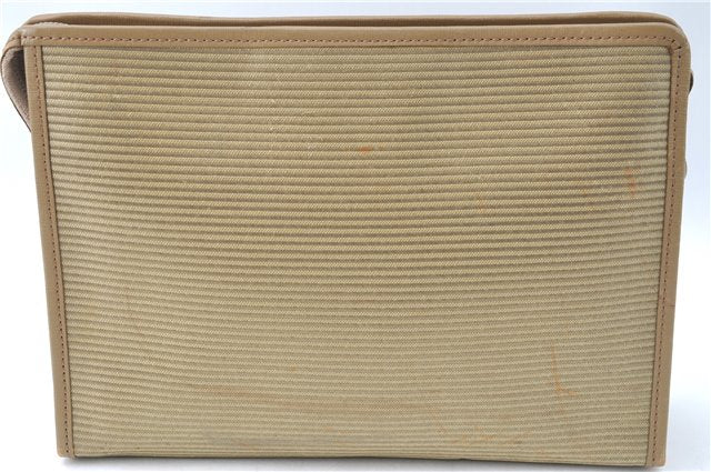 Authentic YVES SAINT LAURENT Clutch Bag Purse PVC Leather Beige J1864