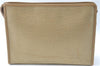 Authentic YVES SAINT LAURENT Clutch Bag Purse PVC Leather Beige J1864