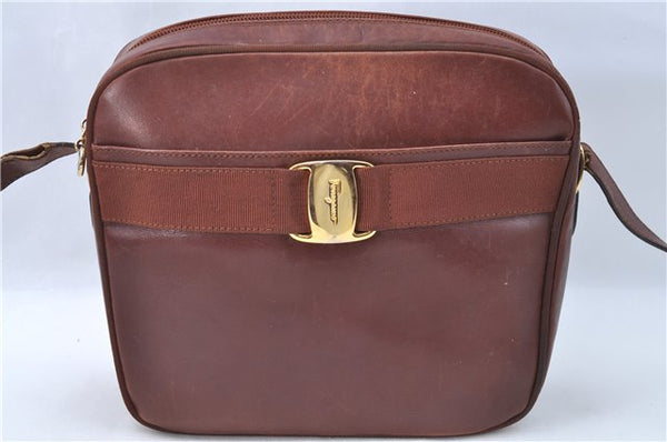 Auth Salvatore Ferragamo Vara Shoulder Cross Body Bag Purse Leather Brown J1866