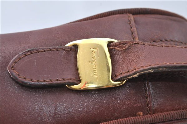 Auth Salvatore Ferragamo Vara Shoulder Cross Body Bag Purse Leather Brown J1866