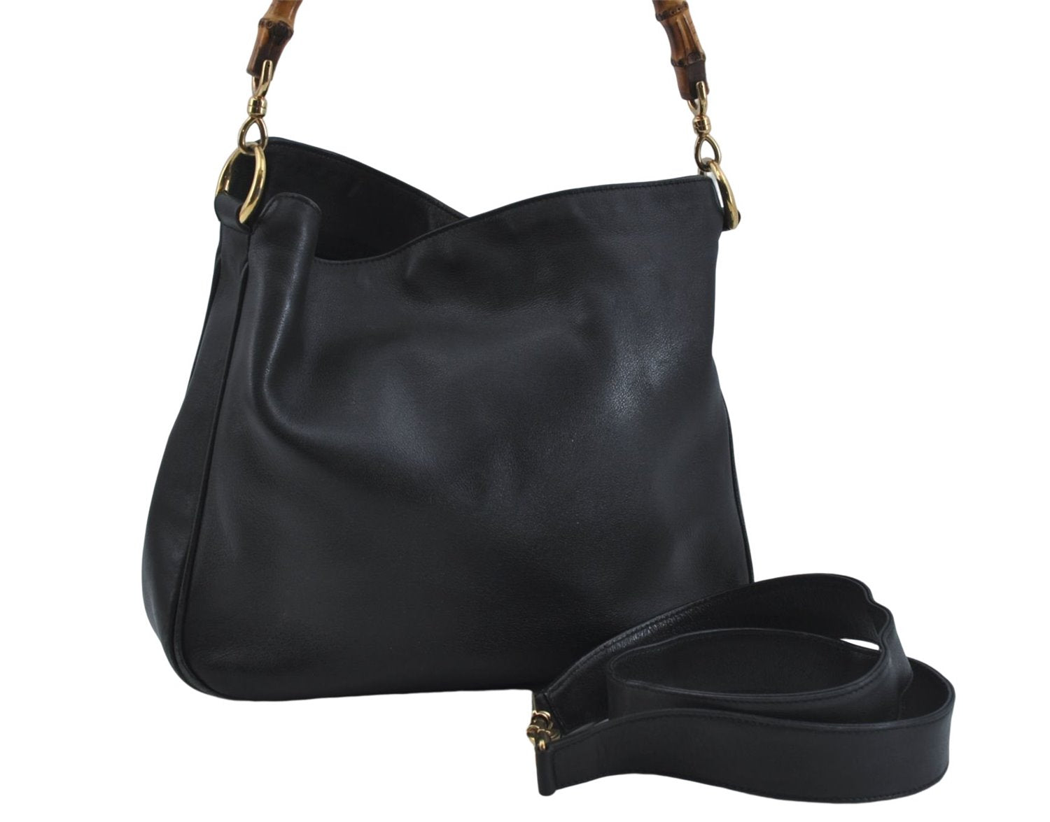 Authentic GUCCI Bamboo 2Way Shoulder Hand Bag Purse Leather Black Junk J1867