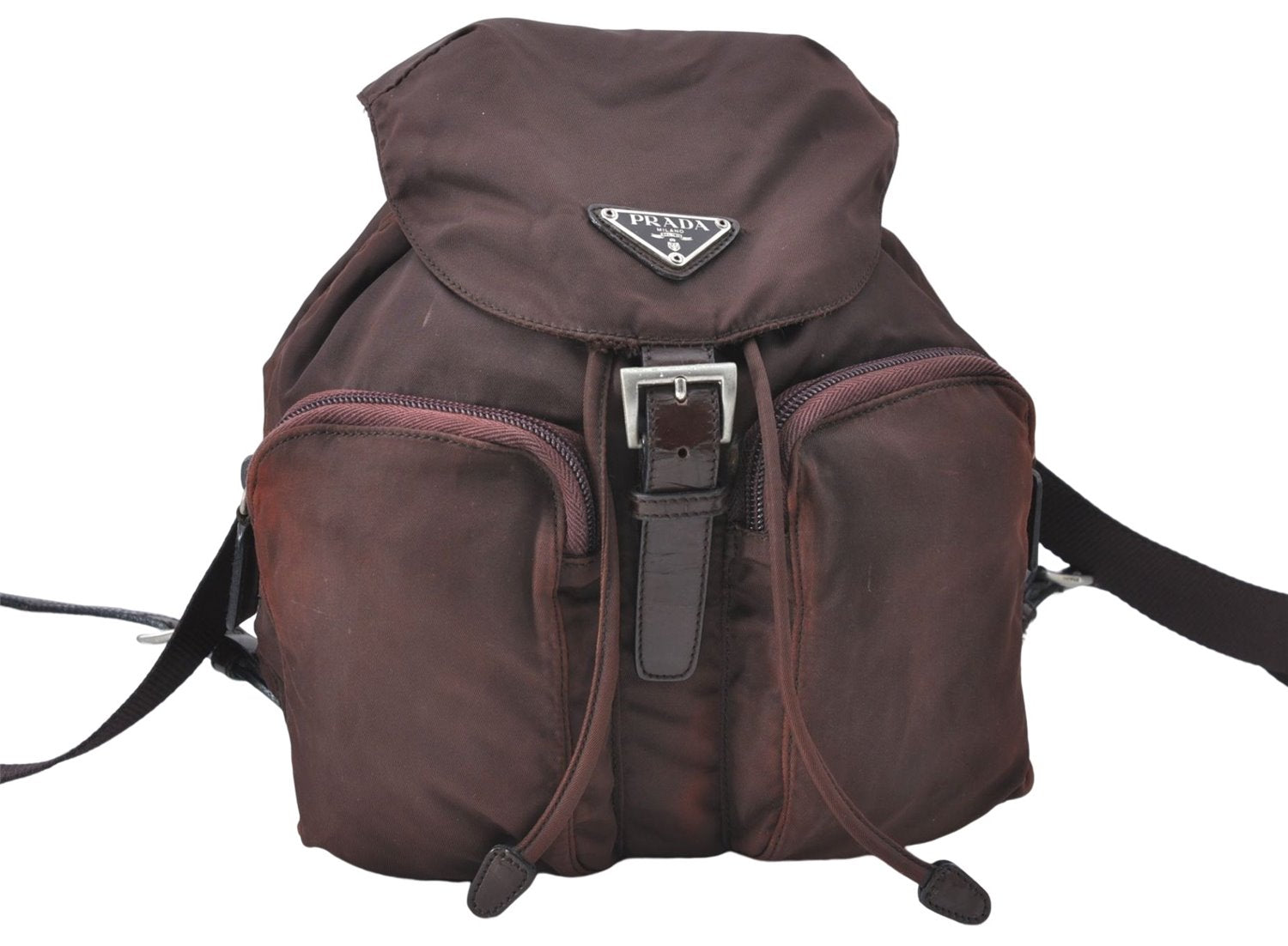 Authentic PRADA Nylon Leather Backpack Brown J1872