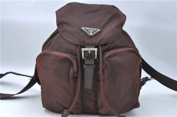 Authentic PRADA Nylon Leather Backpack Brown J1872