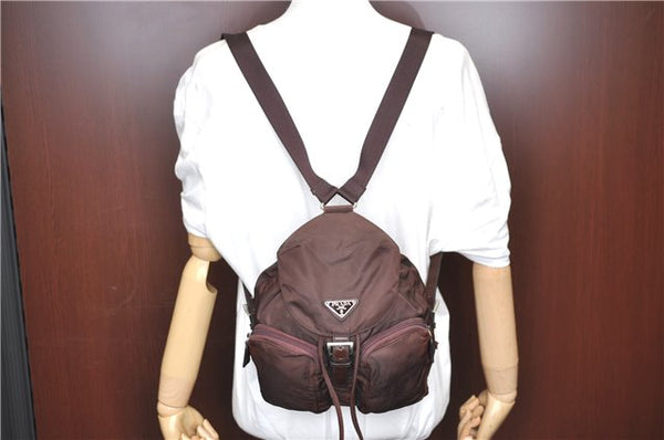 Authentic PRADA Nylon Leather Backpack Brown J1872