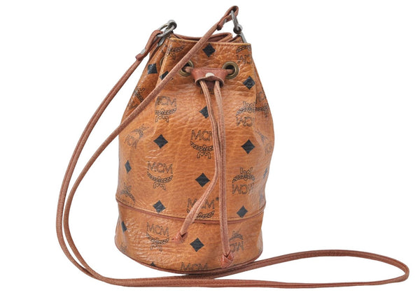Authentic MCM Visetos Leather Vintage Shoulder Cross Body Bag Purse Brown J1873