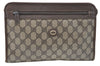 Authentic GUCCI Clutch Hand Bag Purse GG PVC Leather Brown Junk J1876