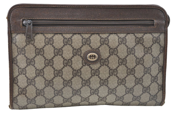 Authentic GUCCI Clutch Hand Bag Purse GG PVC Leather Brown Junk J1876
