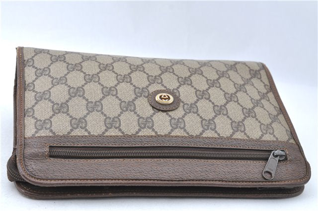 Authentic GUCCI Clutch Hand Bag Purse GG PVC Leather Brown Junk J1876