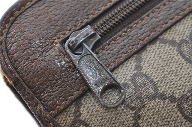 Authentic GUCCI Clutch Hand Bag Purse GG PVC Leather Brown Junk J1876