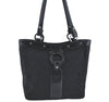 Authentic Ferragamo Gancini Logo Canvas Leather Shoulder Tote Bag Black J1877