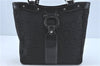 Authentic Ferragamo Gancini Logo Canvas Leather Shoulder Tote Bag Black J1877