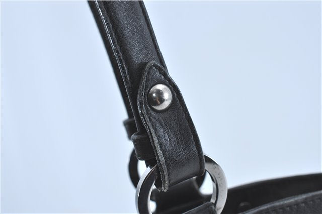 Authentic Ferragamo Gancini Logo Canvas Leather Shoulder Tote Bag Black J1877