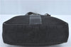 Authentic Ferragamo Gancini Logo Canvas Leather Shoulder Tote Bag Black J1877