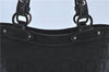 Authentic Ferragamo Gancini Logo Canvas Leather Shoulder Tote Bag Black J1877