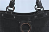 Authentic Ferragamo Gancini Logo Canvas Leather Shoulder Tote Bag Black J1877