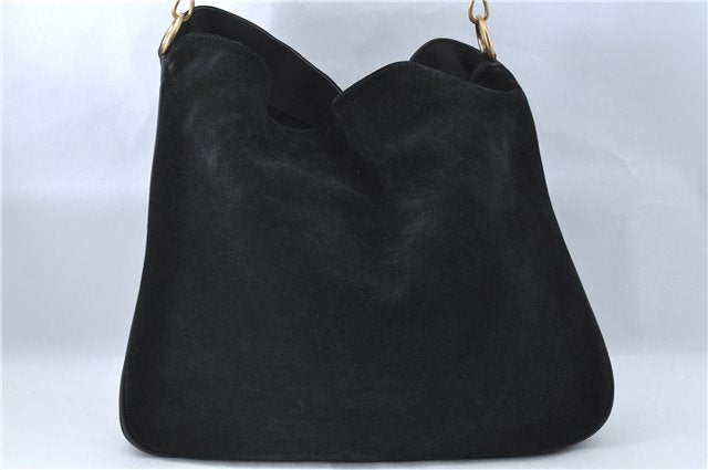 Authentic GUCCI Bamboo 2Way Shoulder Hand Bag Purse Suede Leather Black J1878