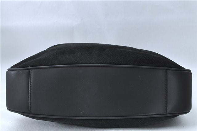 Authentic GUCCI Bamboo 2Way Shoulder Hand Bag Purse Suede Leather Black J1878