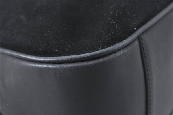 Authentic GUCCI Bamboo 2Way Shoulder Hand Bag Purse Suede Leather Black J1878