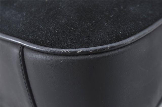 Authentic GUCCI Bamboo 2Way Shoulder Hand Bag Purse Suede Leather Black J1878