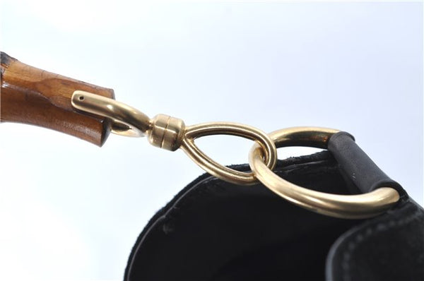 Authentic GUCCI Bamboo 2Way Shoulder Hand Bag Purse Suede Leather Black J1878