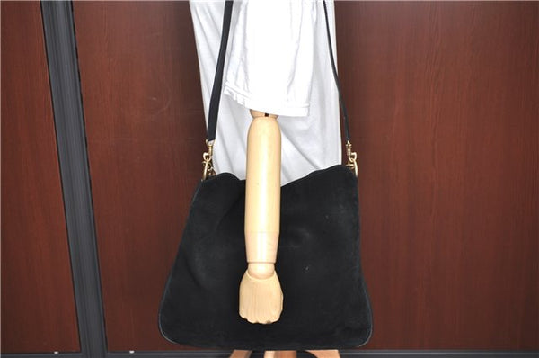 Authentic GUCCI Bamboo 2Way Shoulder Hand Bag Purse Suede Leather Black J1878