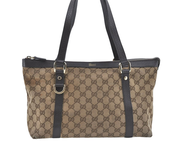 Authentic GUCCI Abbey Shoulder Tote Bag GG Canvas Leather 141470 Brown J1879