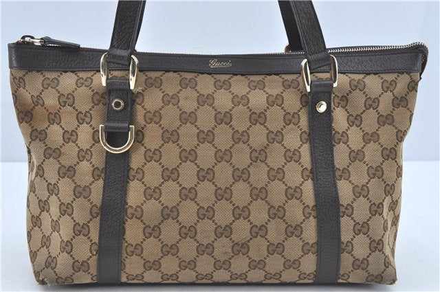 Authentic GUCCI Abbey Shoulder Tote Bag GG Canvas Leather 141470 Brown J1879
