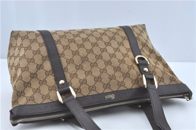 Authentic GUCCI Abbey Shoulder Tote Bag GG Canvas Leather 141470 Brown J1879
