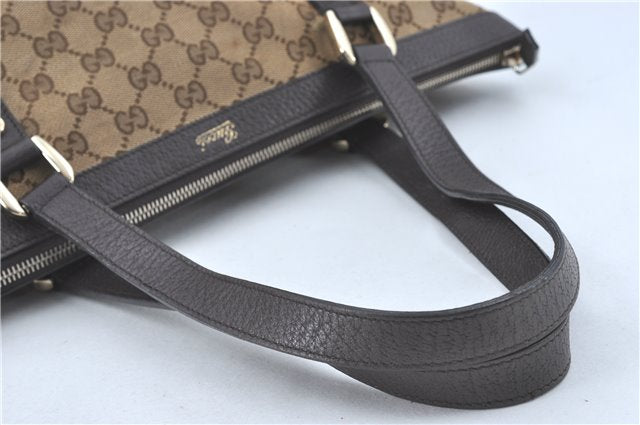 Authentic GUCCI Abbey Shoulder Tote Bag GG Canvas Leather 141470 Brown J1879