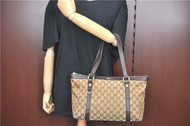 Authentic GUCCI Abbey Shoulder Tote Bag GG Canvas Leather 141470 Brown J1879