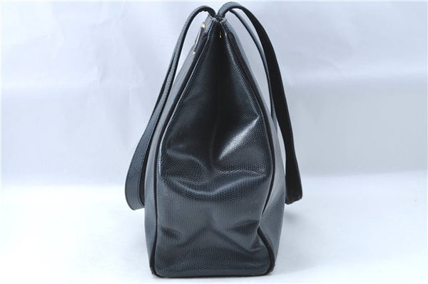 Authentic Salvatore Ferragamo Vara Leather Shoulder Tote Bag Navy Blue SF J1880