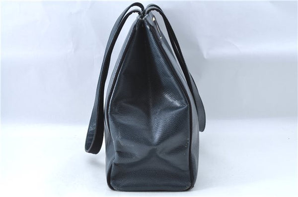 Authentic Salvatore Ferragamo Vara Leather Shoulder Tote Bag Navy Blue SF J1880