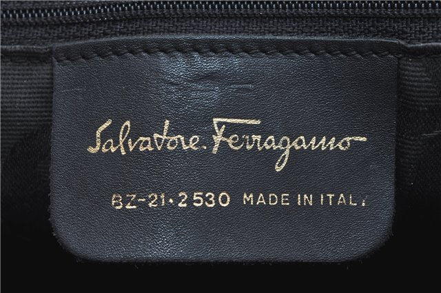 Authentic Salvatore Ferragamo Vara Leather Shoulder Tote Bag Navy Blue SF J1880